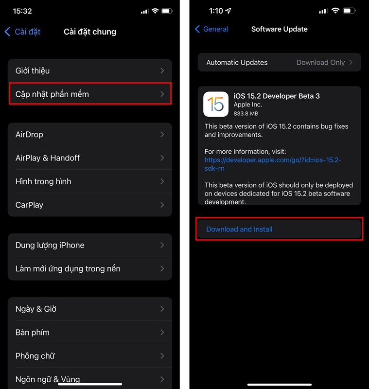 Cách cập nhật ios 15.2 beta 3