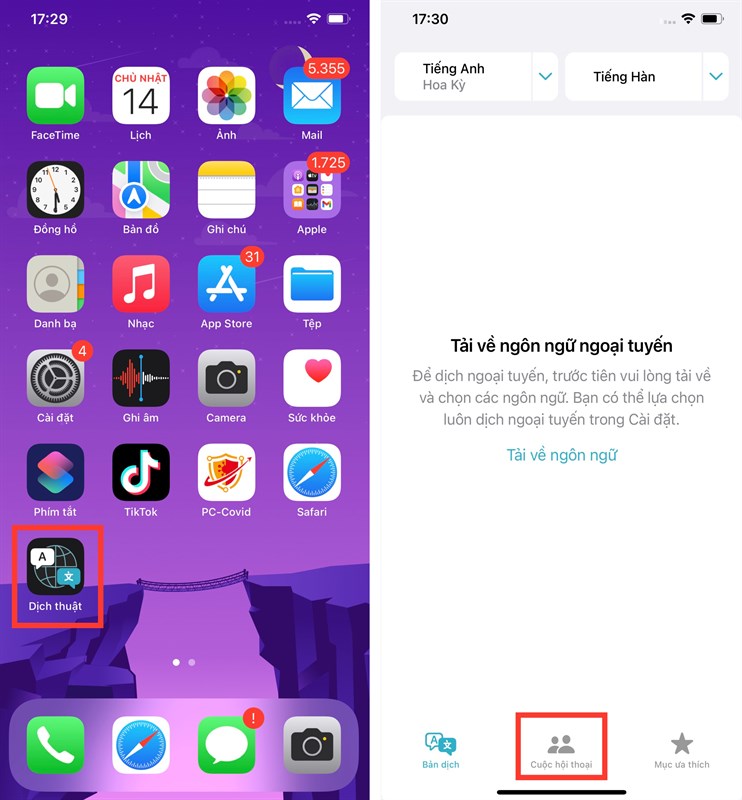 Cách dịch trực tiếp đoạn hội thoại trên iphone
