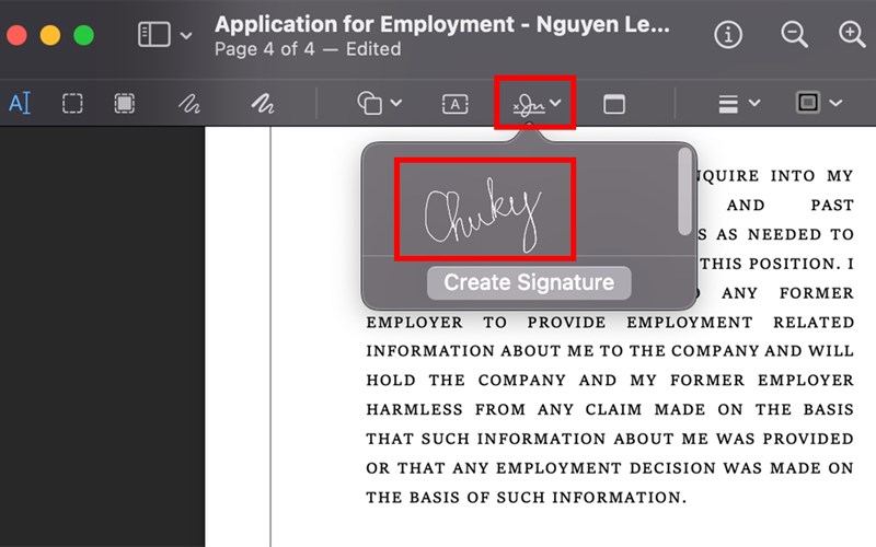 Cách chèn chữ ký vào file pdf trên macbook