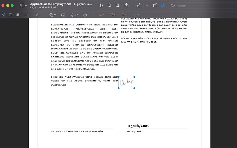 Cách chèn chữ ký vào file pdf trên macbook