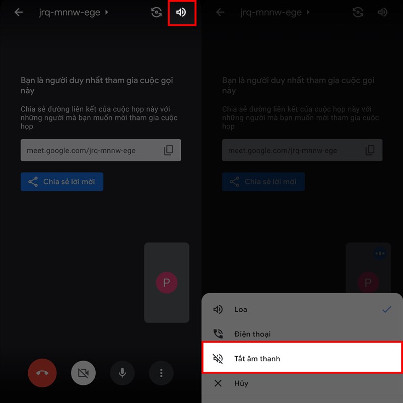 tắt âm google meet điện thoại