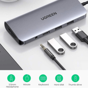 Hub Ugreen Type-C chuyển đổi đa năng 10 in 1 80133 (HDMI + VGA + LAN 1Gbps + 3 x USB 3.0 + SD/TF + Audio)